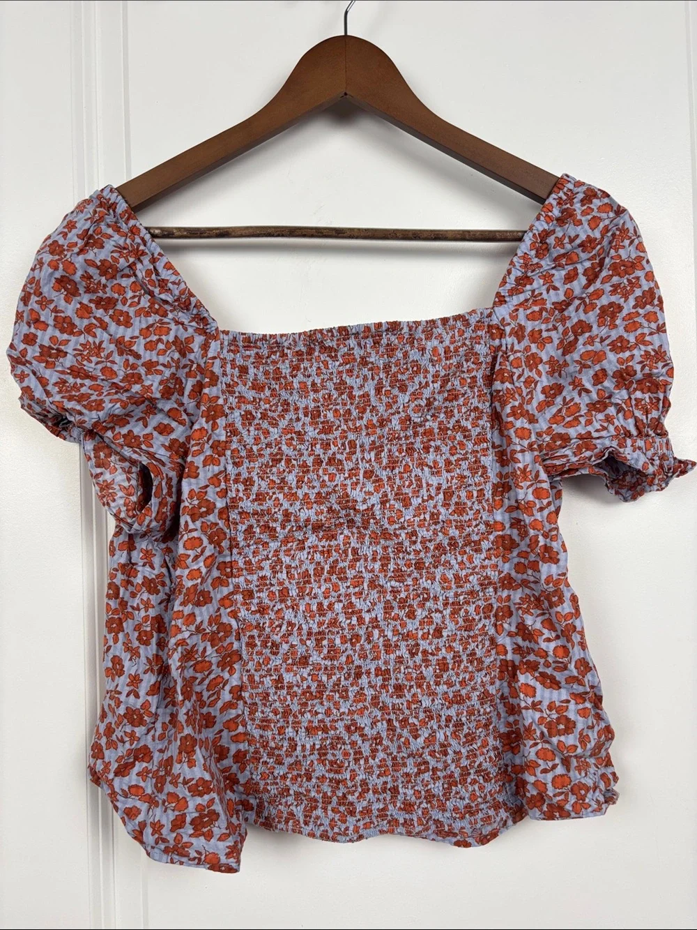 Madewell Lavender Square-Neck Top with Rust Floral Print